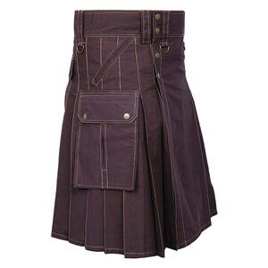 Scottish Wedding Kilt With 6 Pockets Brown Men Utility Highlander Kilt NEW